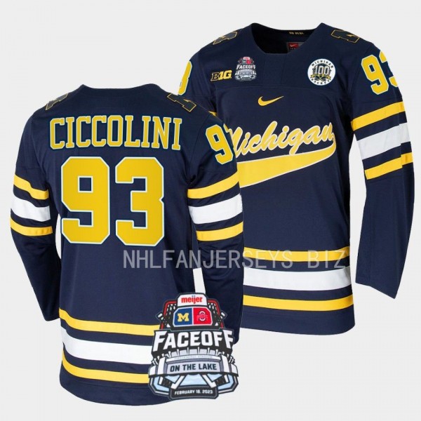 Michigan Wolverines Eric Ciccolini Faceoff On The Lake Navy 2023 Hockey Jersey