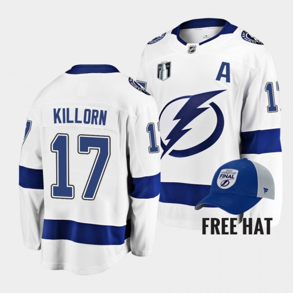Tampa Bay Lightning Alex Killorn 2022 Stanley Cup Final Away White Jersey Free Hat