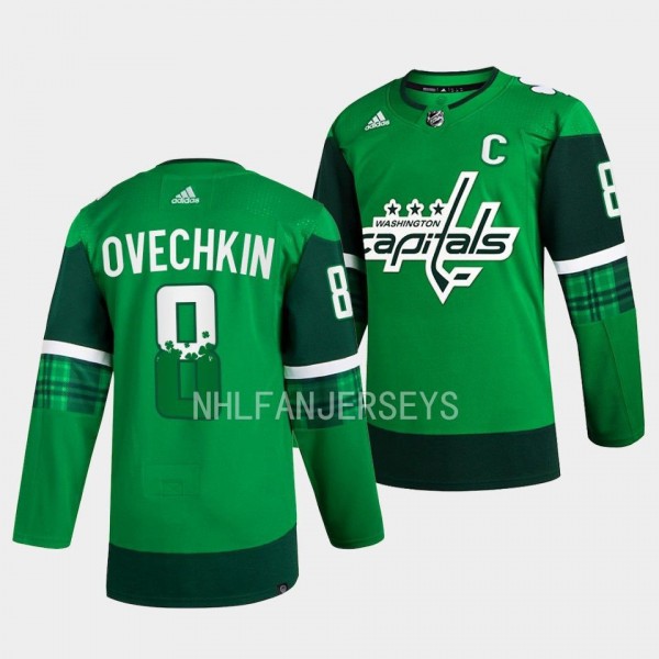 Washington Capitals 2023 St. Patricks Day Alexander Ovechkin #8 Green Primegreen Authentic Jersey Men's