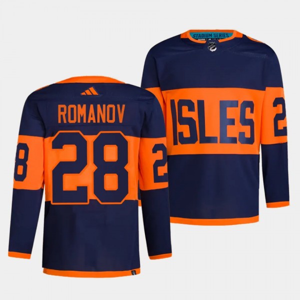 New York Islanders 2024 NHL Stadium Series Alexander Romanov #28 Navy Authentic Pro Jersey Men's