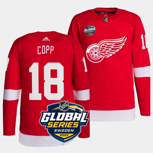 Detroit Red Wings 2023 NHL Global Series Sweden Andrew Copp #18 Red Authentic Jersey Men's