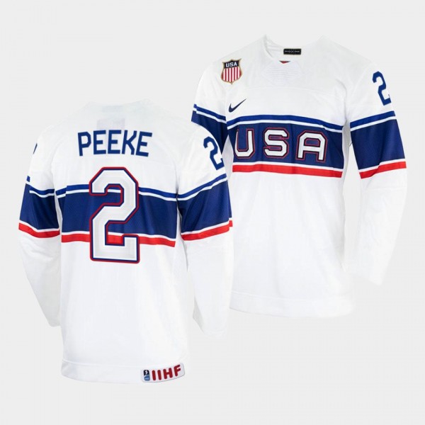 USA 2022 IIHF World Championship Andrew Peeke #2 White Jersey Home