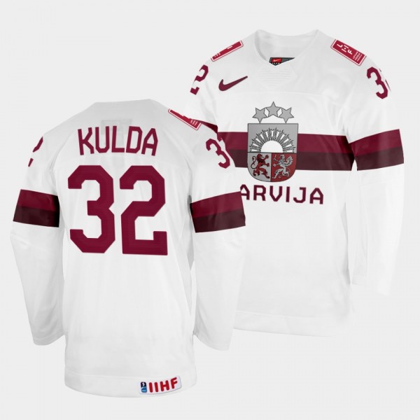 Latvijas 2022 IIHF World Championship Arturs Kulda #32 White Jersey Home
