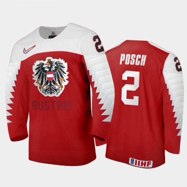 Men Austria Team 2021 IIHF World Junior Championship Bernhard Posch #2 Away Red Jersey