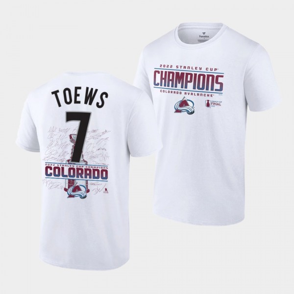 Devon Toews Colorado Avalanche 2022 Stanley Cup Champions White Signature Roster T-Shirt #7