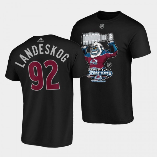 Gabriel Landeskog Colorado Avalanche 2022 Stanley Cup Champions Black Mascot T-Shirt #92