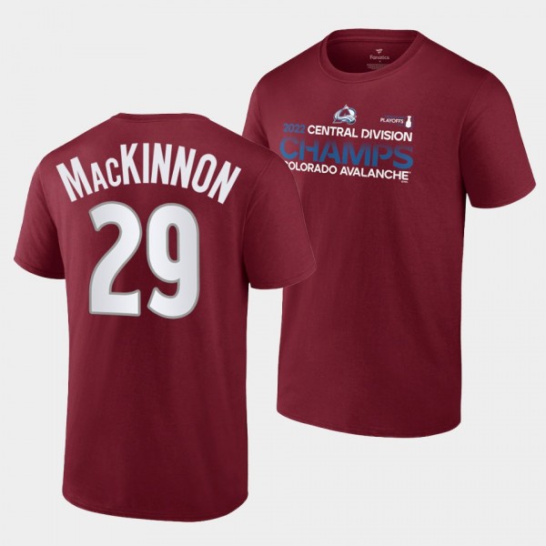 Colorado Avalanche Nathan MacKinnon 2022 Central Division Champions Big Tall Burgundy #29 T-Shirt