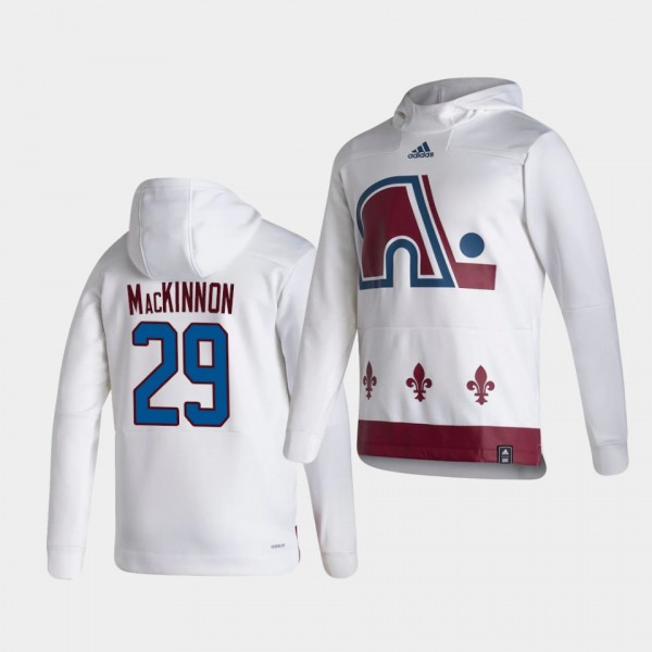 Colorado Avalanche Nathan MacKinnon 2021 Reverse Retro White Authentic Pullover Special Edition Hoodie