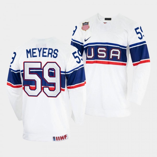 USA 2022 IIHF World Championship Ben Meyers #59 Wh...