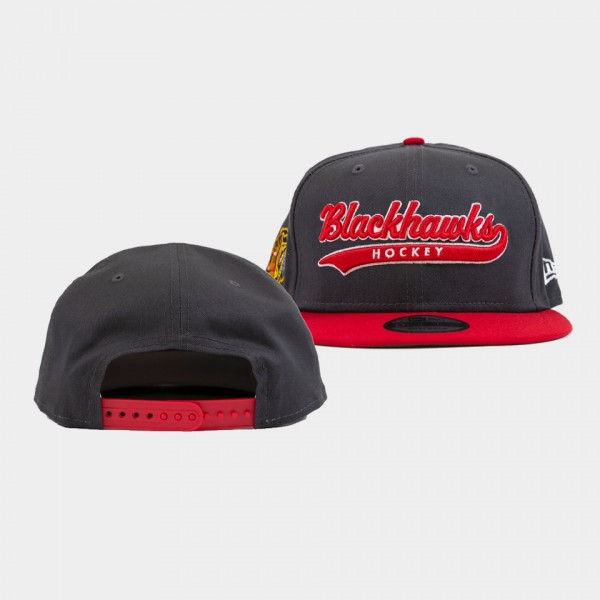 Chicago Blackhawks Script primary logo 9FIFTY Snapback Hat Black