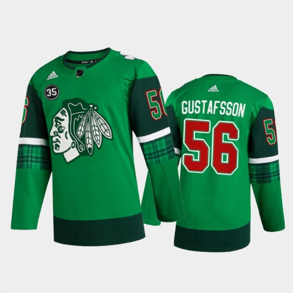Erik Gustafsson Chicago Blackhawks St. Patricks Day Jersey Green #56 Warm-Up