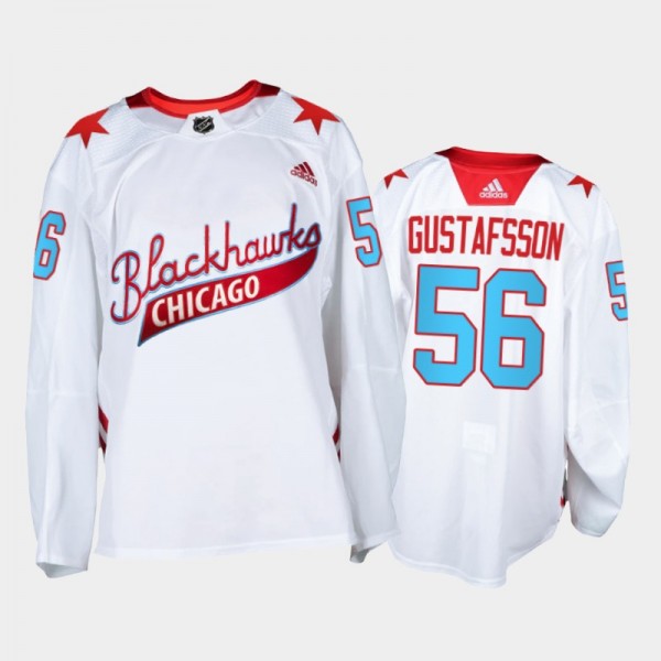 Chicago Blackhawks Erik Gustafsson #56 One Community Night Jersey White Warm-Up