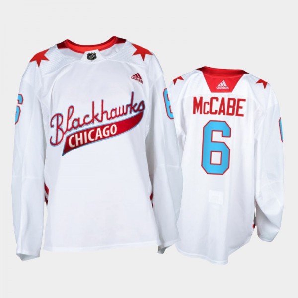 Chicago Blackhawks Jake McCabe #6 One Community Night Jersey White Warm-Up