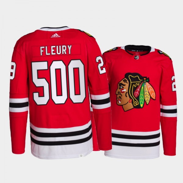 Marc-Andre Fleury #29 Chicago Blackhawks 500 Career wins Red Special Commemorative Jersey