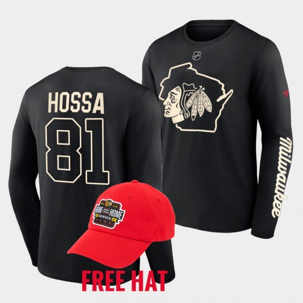 Marian Hossa Milwaukee Home Away From Home Chicago Blackhawks Black T-Shirt Hat