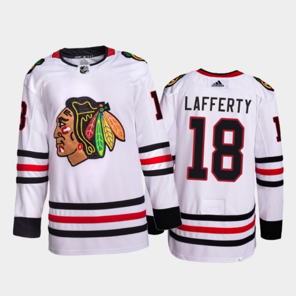 Sam Lafferty Chicago Blackhawks Away Jersey 2022-23 White #18 Primegreen Authentic Uniform