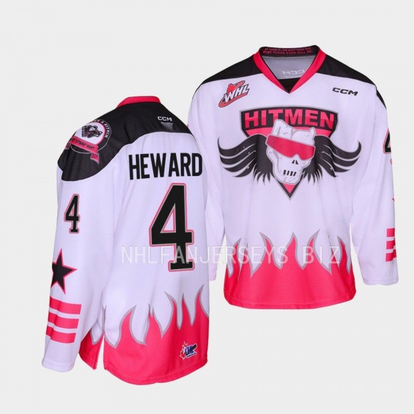 Blake Heward Calgary Hitmen 2023 Bret Hart themed White Jersey #4 Three count
