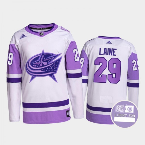 Patrik Laine Columbus Blue Jackets Hockey Fights Cancer Jersey Purple White #29 Authentic Pro