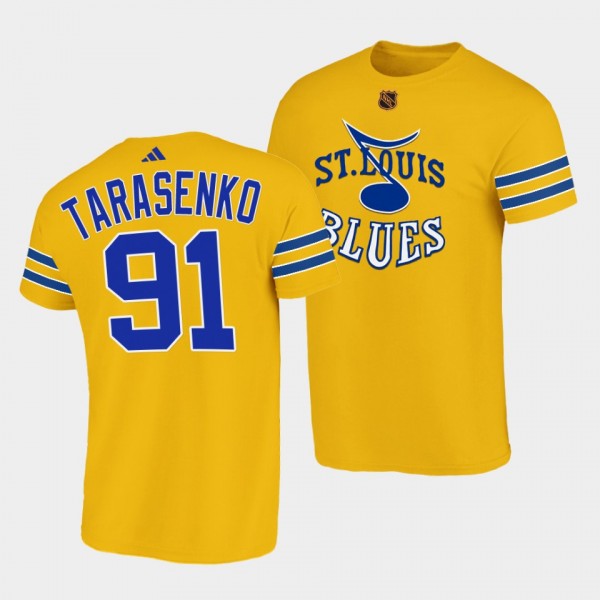 Vladimir Tarasenko Reverse Retro 2.0 St. Louis Blues Yellow T-Shirt 1966 Prototype Logo