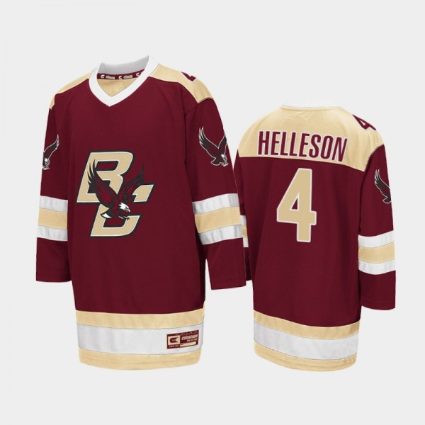 Boston College Eagles Drew Helleson #4 College Hockey Maroon Away Jersey 2021-22