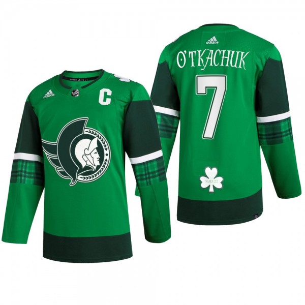 Ottawa Senators Brady Tkachuk #7 St. Patrick 2022 Green Jersey Warm-Up