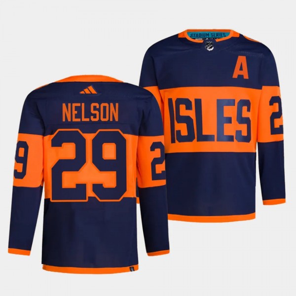 New York Islanders 2024 NHL Stadium Series Brock Nelson #29 Navy Authentic Pro Jersey Men's
