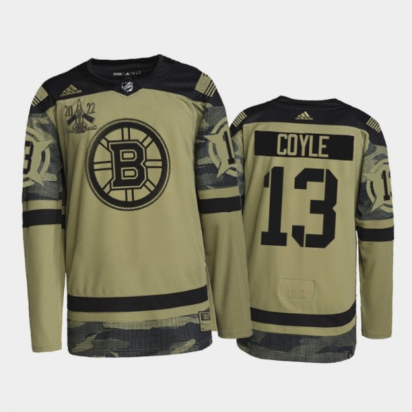 Charlie Coyle Boston Bruins 2022 Military Appreciation Night Jersey Camo #13 Primegreen Authentic