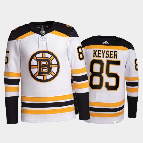 Kyle Keyser Boston Bruins Away Jersey 2021-22 White #85 Authentic Primegreen Uniform