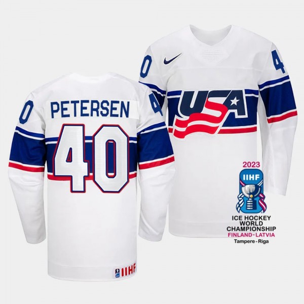 USA 2023 IIHF World Championship Cal Petersen #40 White Jersey Home