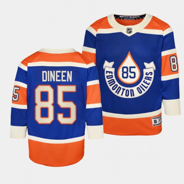 Edmonton Oilers #85 Cam Dineen 2023 NHL Heritage Classic Premier Player Royal Youth Jersey