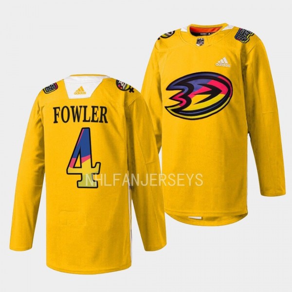 Women in Sports Night Cam Fowler Anaheim Ducks Yellow #4 Warmup Jersey 2023