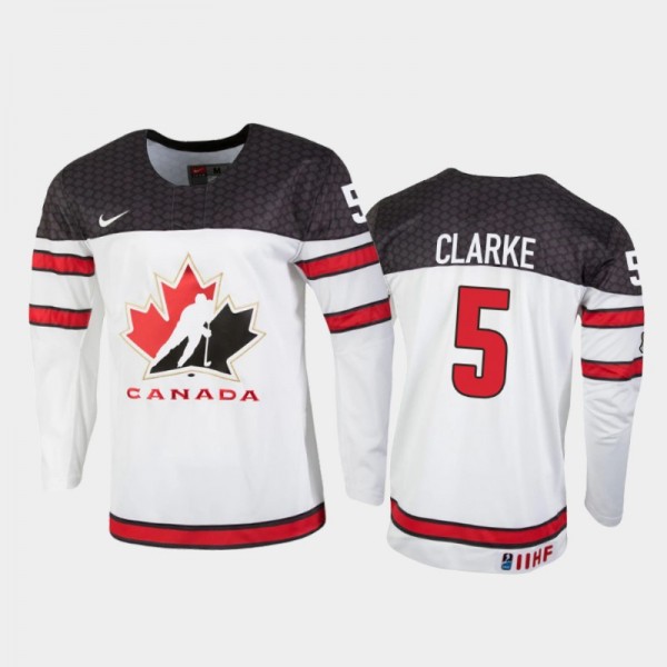 Men's Canada 2021 IIHF U18 World Championship Brandt Clarke #5 White Jersey