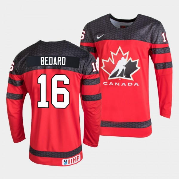 Canada Hockey #16 Connor Bedard 2022 IIHF World Junior Championship Red Jersey Away