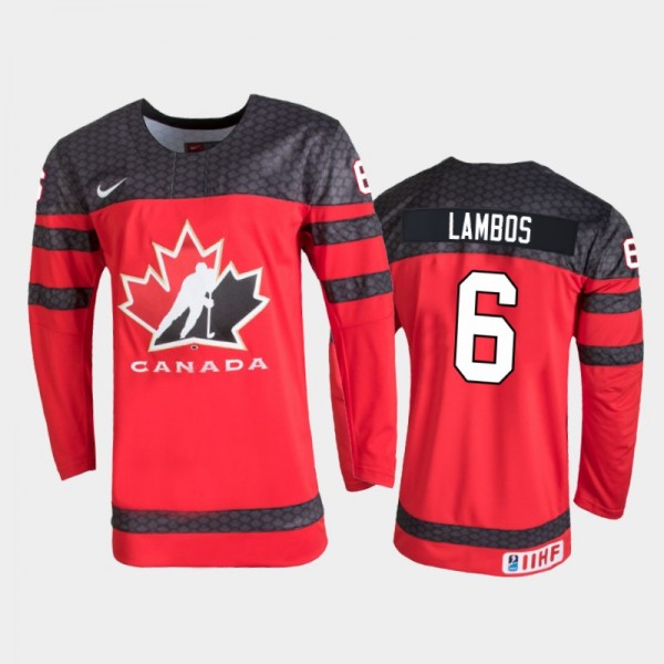 Canada Hockey Carson Lambos 2022 IIHF World Junior Championship Red Away Jersey #6