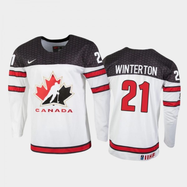 Men's Canada 2021 IIHF U18 World Championship Ryan Winterton #21 White Jersey