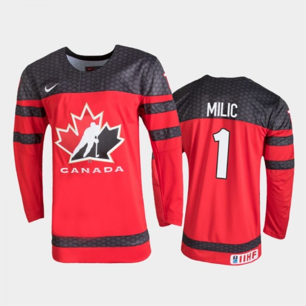 Men's Canada 2021 IIHF U18 World Championship Thomas Milic #1 Red Jersey