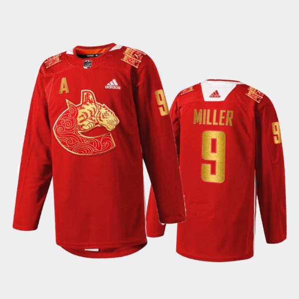 Vancouver Canucks J.T. Miller #9 2022 Lunar New Year Jersey Red Limited edition Warmup