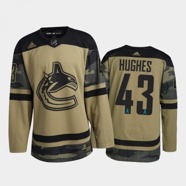 Quinn Hughes Vancouver Canucks Canadian Armed Force Jersey Camo #43 2021 CAF Night