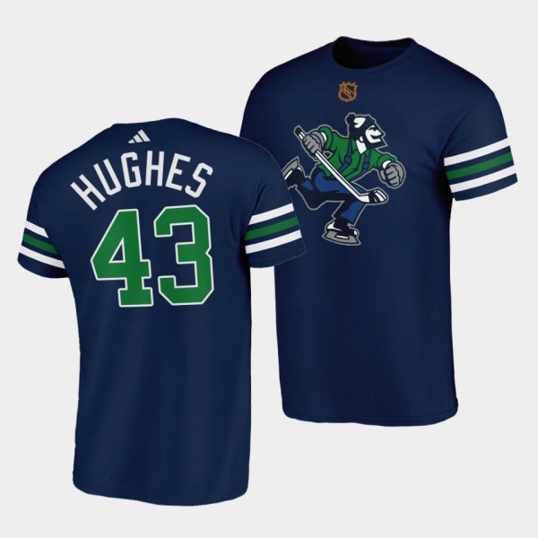 Vancouver Canucks Reverse Retro Quinn Hughes #43 Navy T-Shirt Johnny Canuck