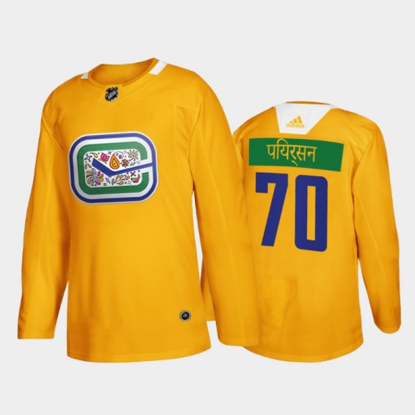 Tanner Pearson #70 Vancouver Canucks Diwali Night Yellow Hindi Limited Jersey