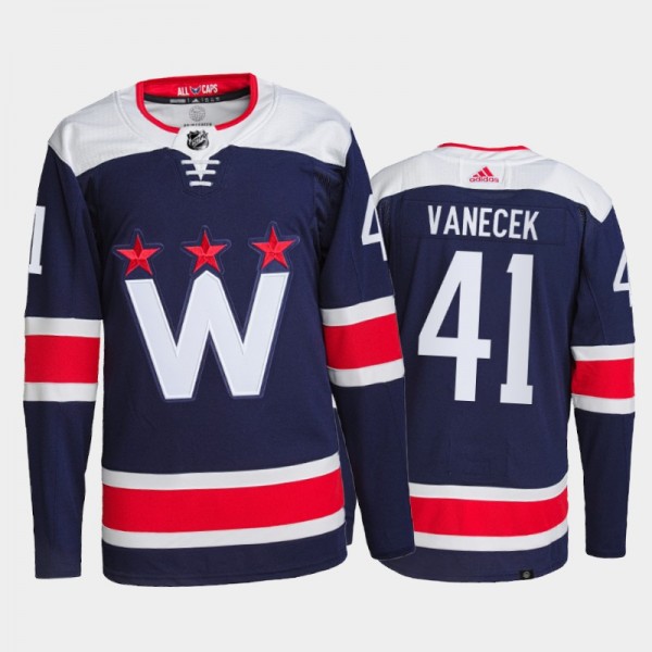 2021-22 Washington Capitals Vitek Vanecek Alternate Jersey Navy Primegreen Authentic Pro Uniform