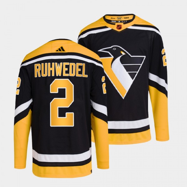 Chad Ruhwedel Pittsburgh Penguins 2022 Reverse Retro 2.0 Black #2 Authentic Primegreen Jersey Men's