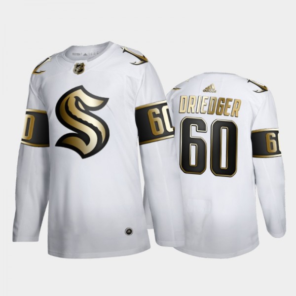 Seattle Kraken Chris Driedger #60 2021 Expansion Draft Golden Edition White Jersey