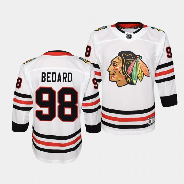 Chicago Blackhawks #98 Connor Bedard Away Premier Player White Youth Jersey