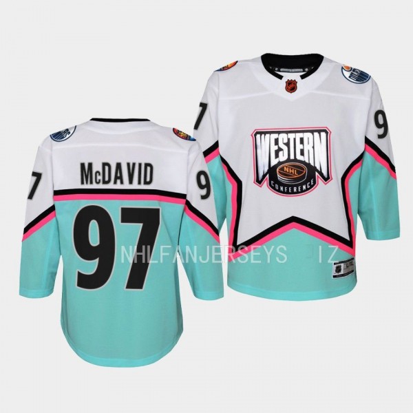 Edmonton Oilers #97 Connor McDavid 2023 NHL All-Star Western Conference Premier White Youth Jersey