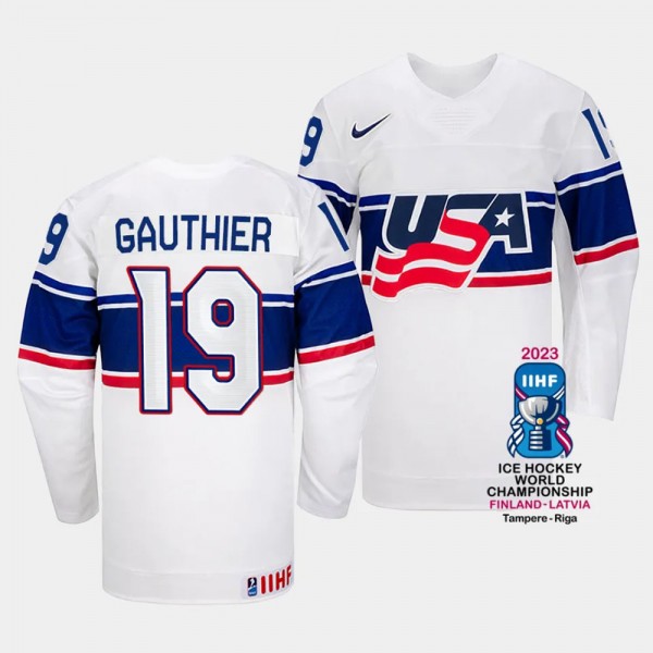 USA 2023 IIHF World Championship Cutter Gauthier #...