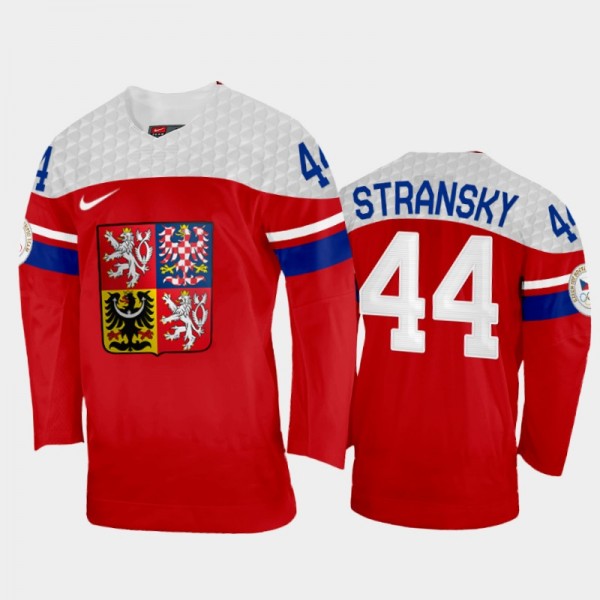 Czech Republic Hockey Matej Stransky 2022 Winter Olympics Red #44 Jersey Away