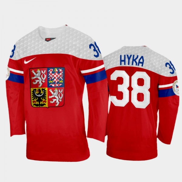 Czech Republic Hockey Tomas Hyka 2022 Winter Olympics Red #38 Jersey Away