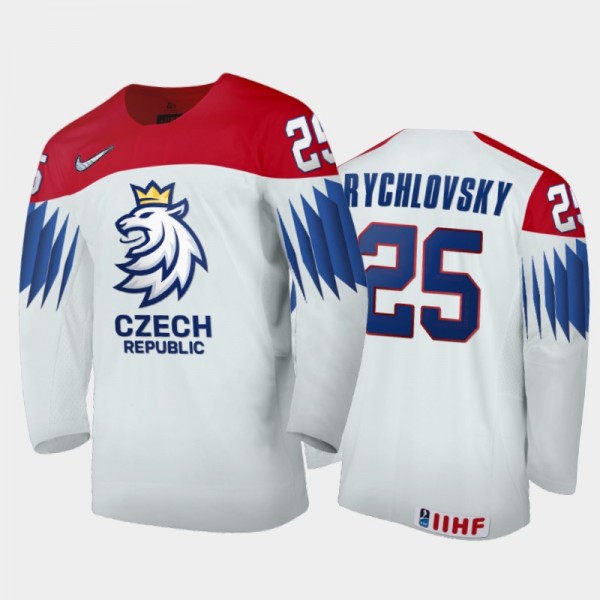 Men Czech Republic 2021 IIHF World Junior Championship Jakub Rychlovsky #25 Home White Jersey