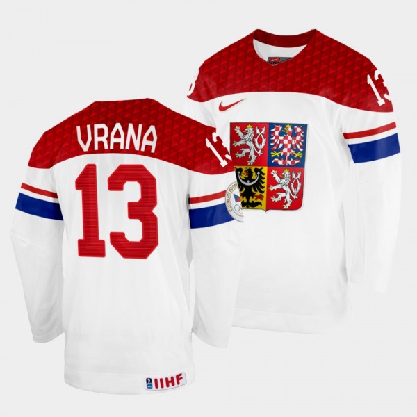Jakub Vrana 2022 IIHF World Championship Czech Republic Hockey #13 White Jersey Home